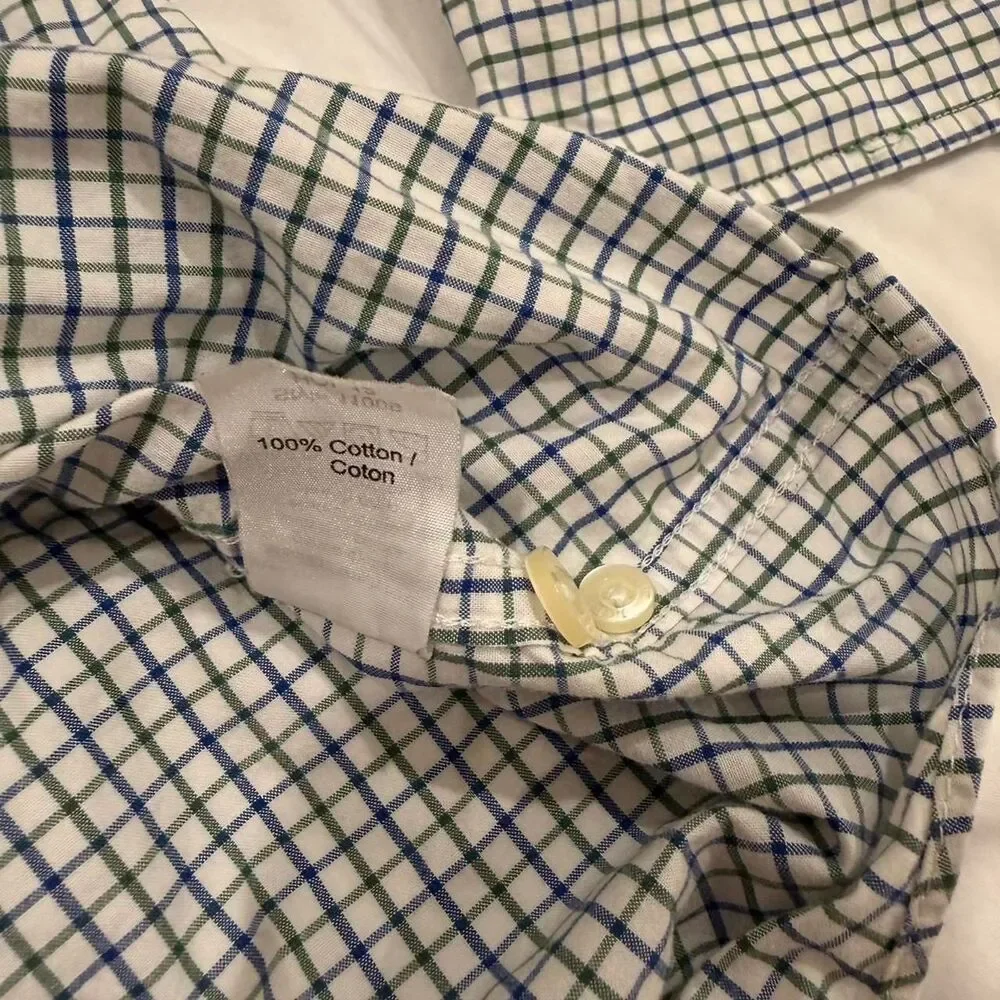 Men's J. Crew Blue and Green Checked Long Sleeve Button Up Shirt, Large